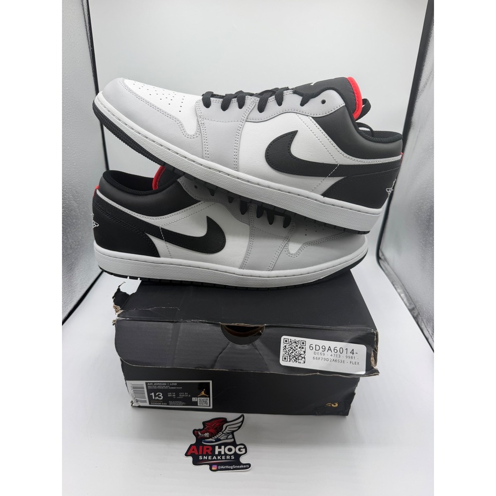 Jordan 1 Low Light Smoke Grey Black White Red 553558-045 Mens Size 13